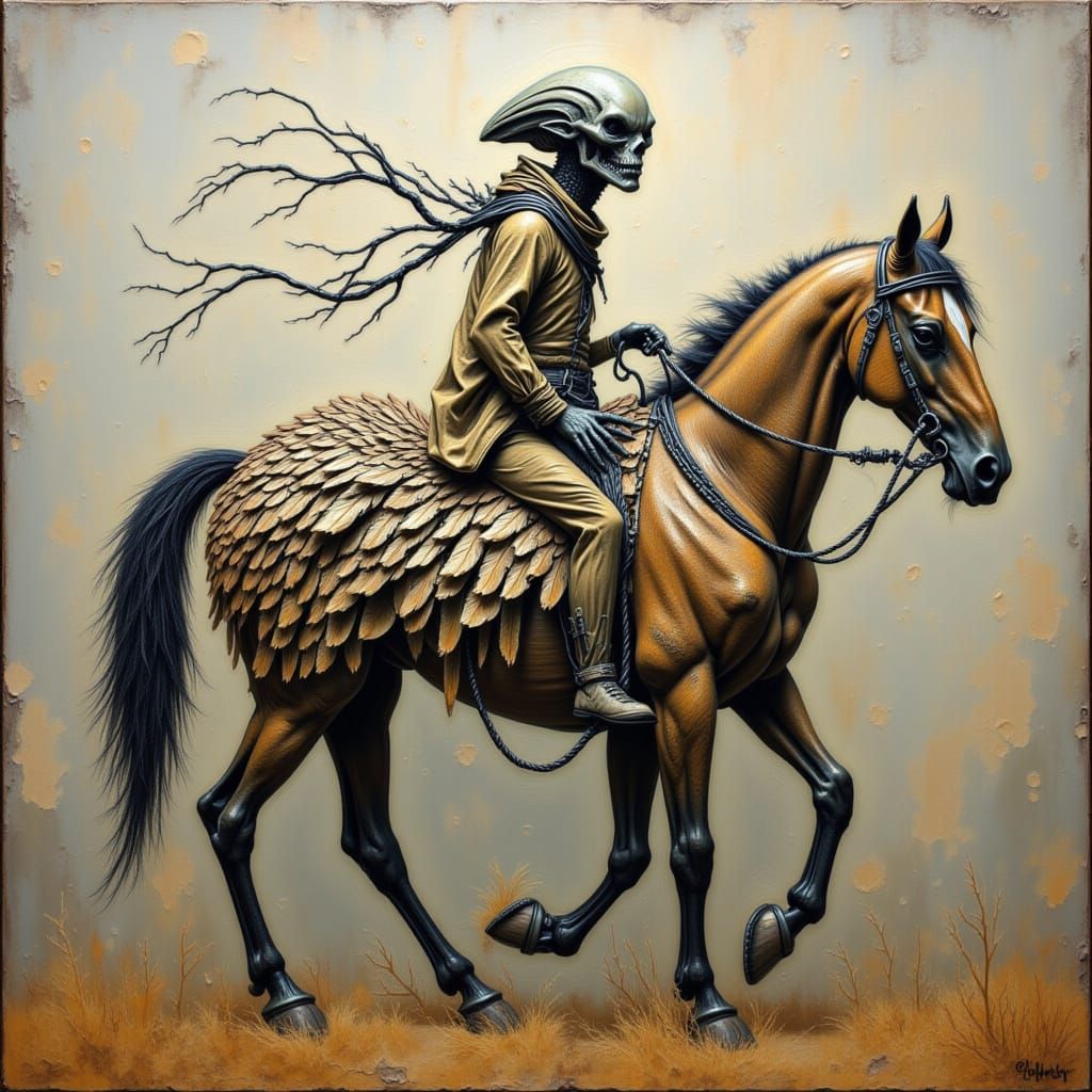 Alien riding a horse