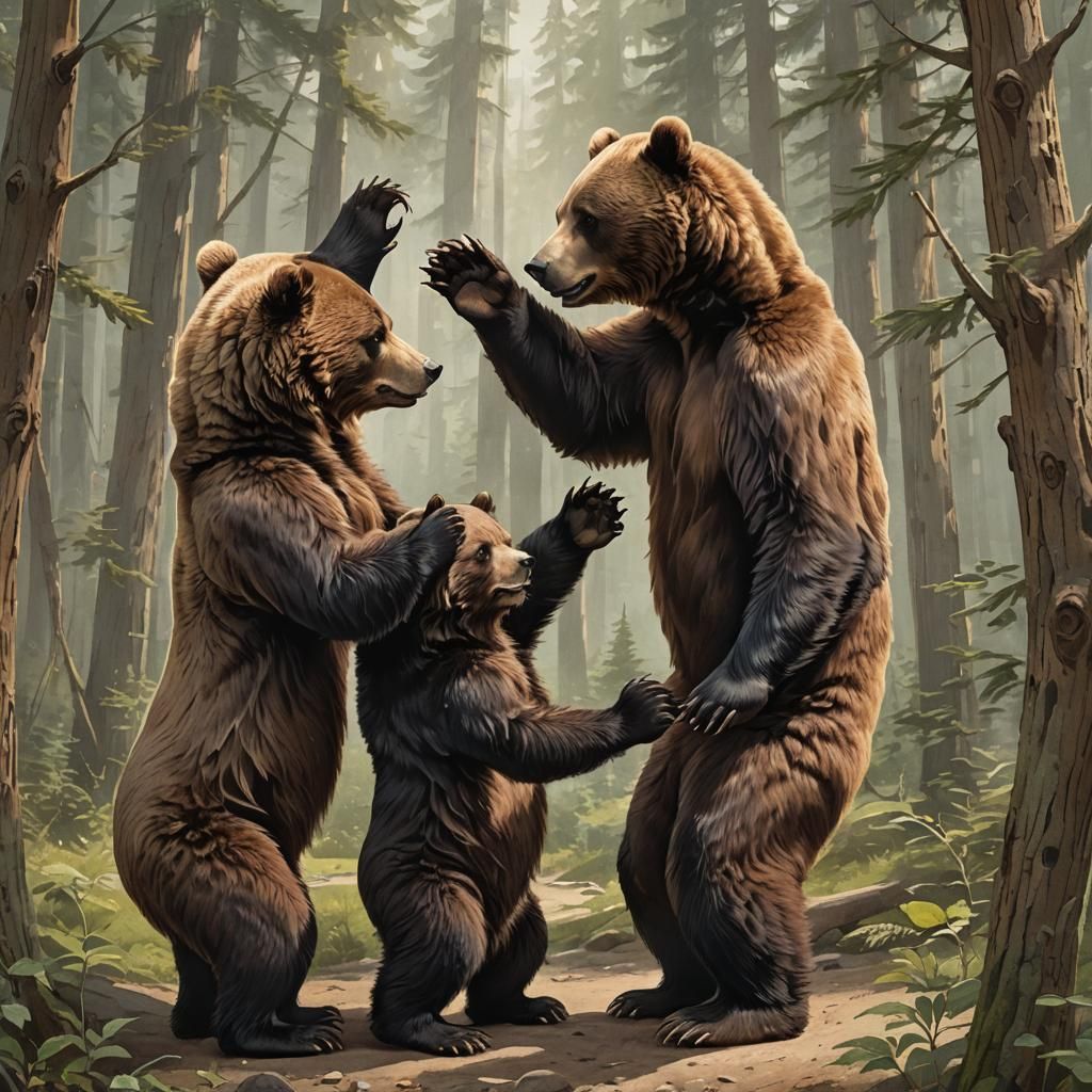 Two Bears High-Fiving: A Wildlife Celebration