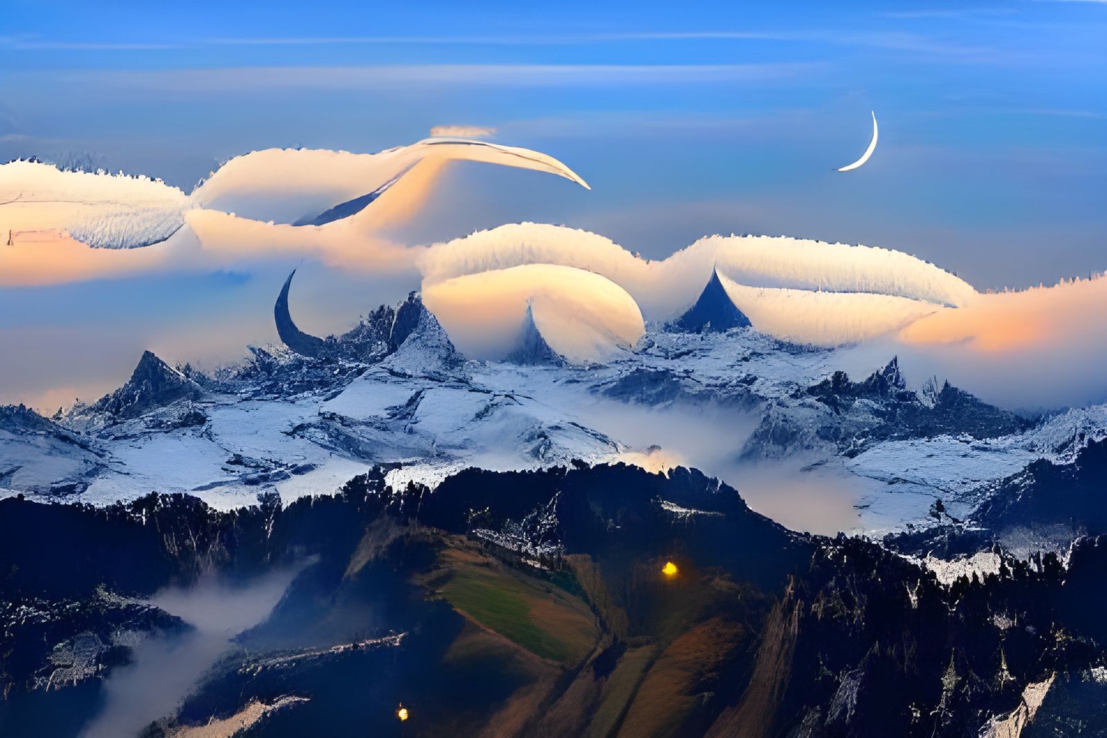Snow-Capped Swiss Alps Under Moonlight