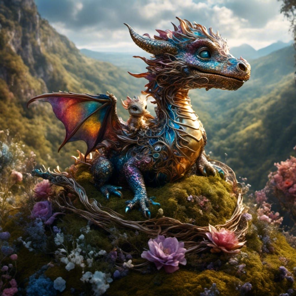 Fantastical Family Dragon in Epic Landscapes Graffiti Art
