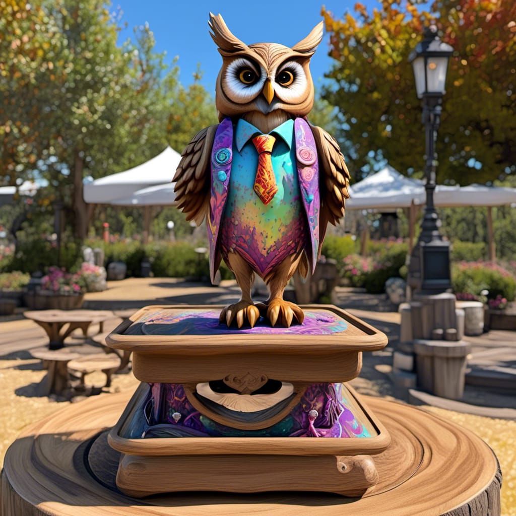 Cute Owl Girl on Soap Box, Humorous Fantasy Art