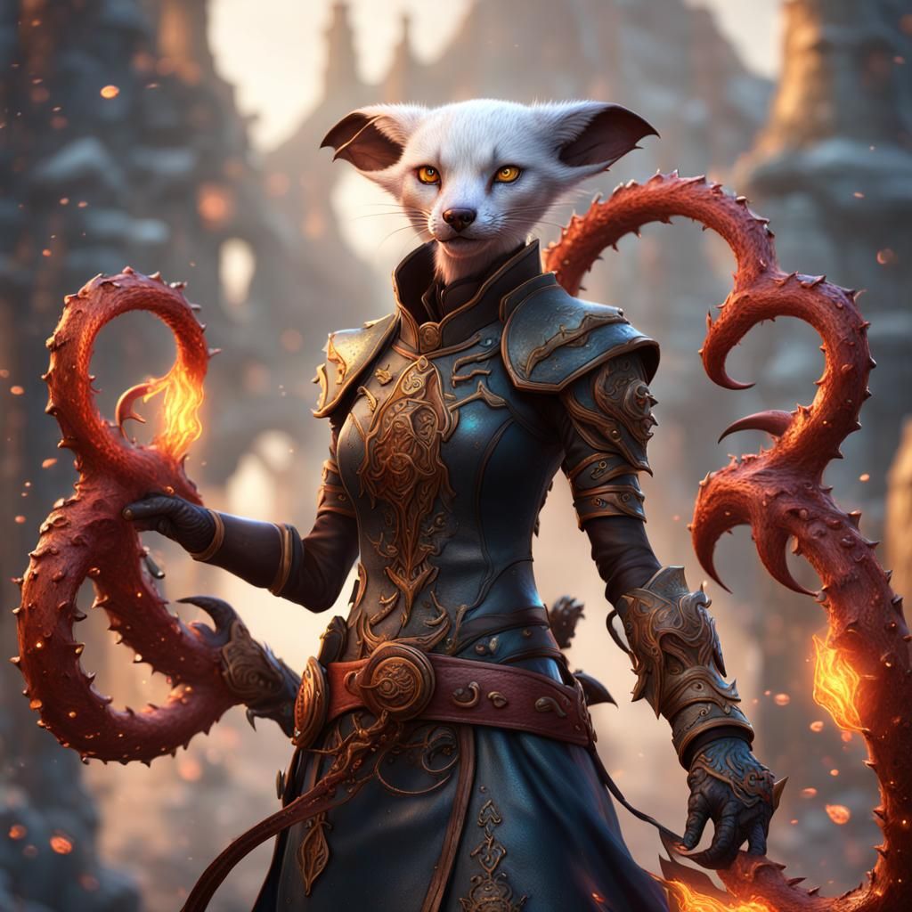 Kitsune Weasel Cleric with Tentacles: Fantasy Art