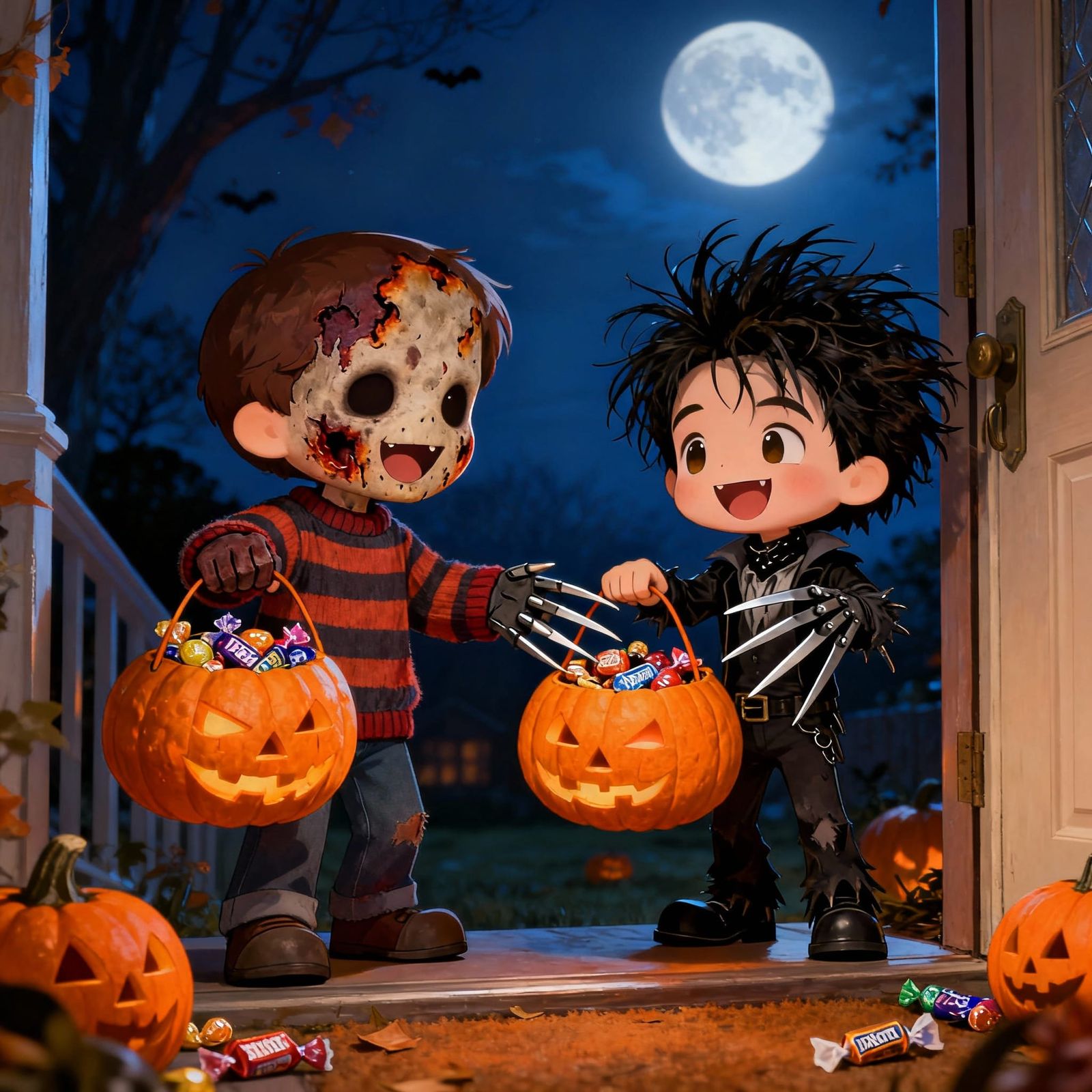 Chibi Freddie Krueger & Edward Scissorhands Trick-or-Treatin...