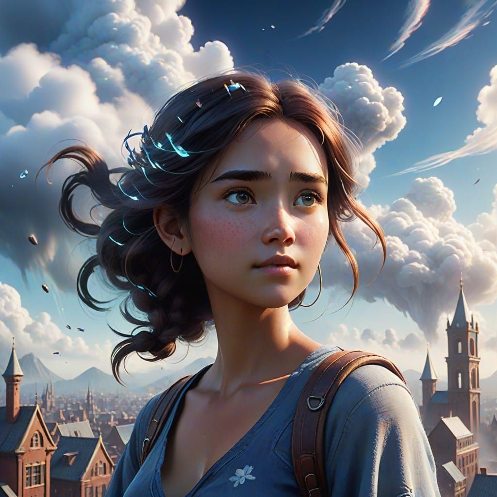 Dreamlike Cloud Cityscape in Whimsical Artistic Style