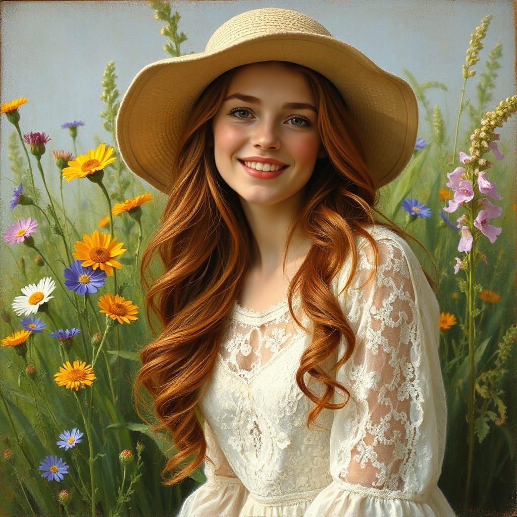 Auburn-Haired Woman in Impressionistic Portrait