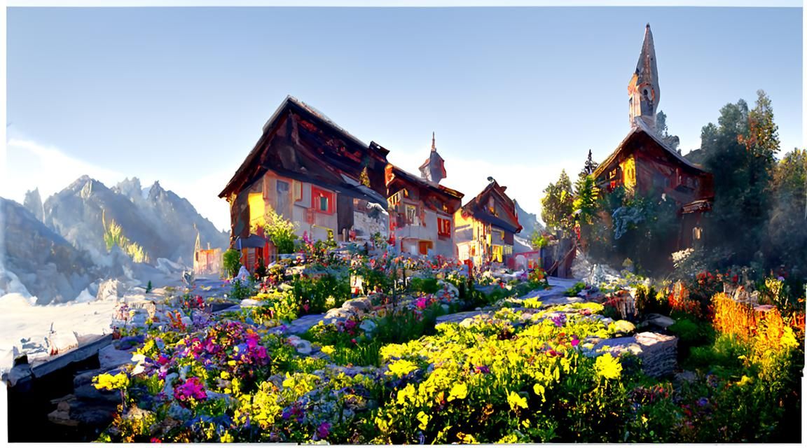 Swiss Mountain Village in Golden Light