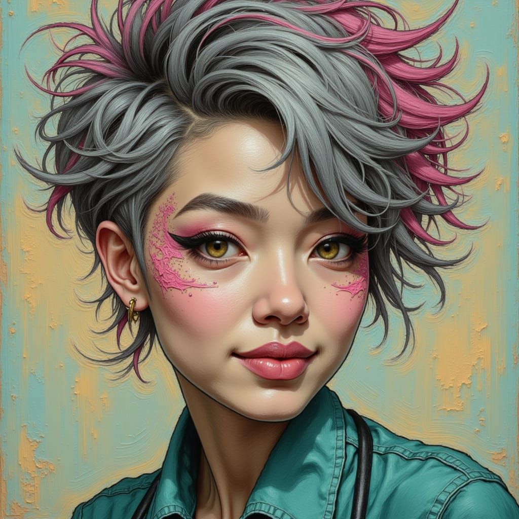 Punk Doctor with Curly Hair in Vibrant Colors