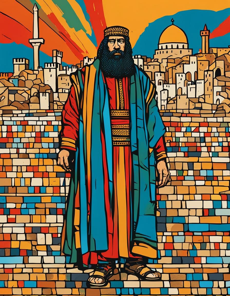 King Hezekiah Beside Jerusalem Wall, Abstract Art