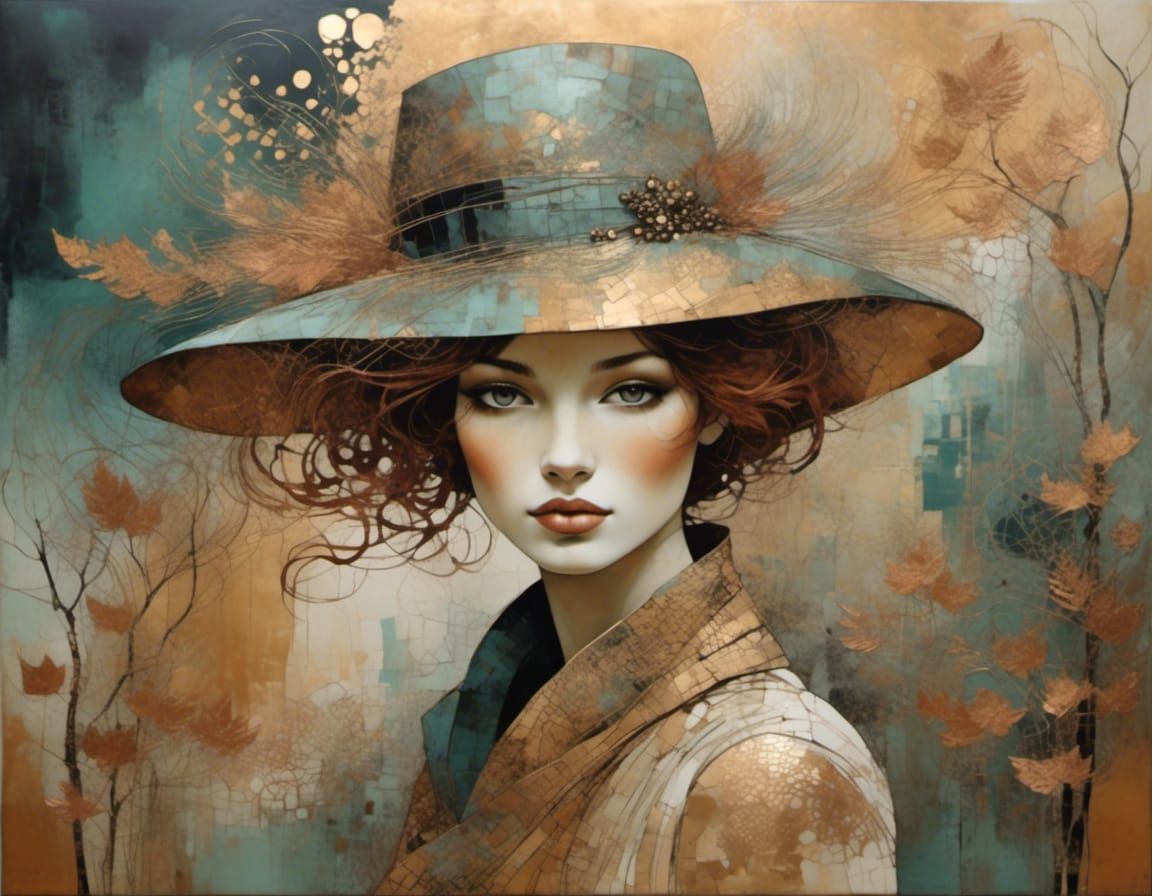 Woman with Hat in Copper Forest