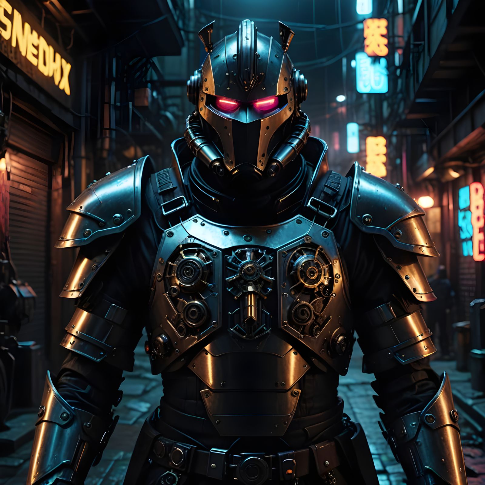 Steampunk Medieval Knight with Cyberpunk Elements