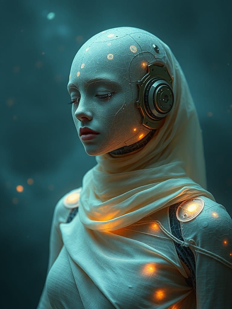 Silk Cyborg in Bioluminescent Laser Light