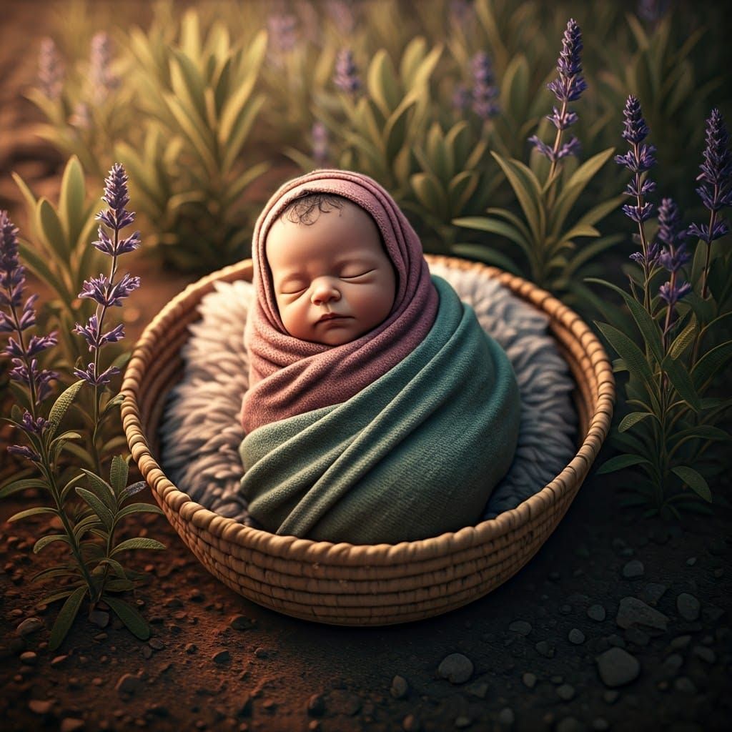 Hand-Sculpted Clay Infant in Desert Oasis