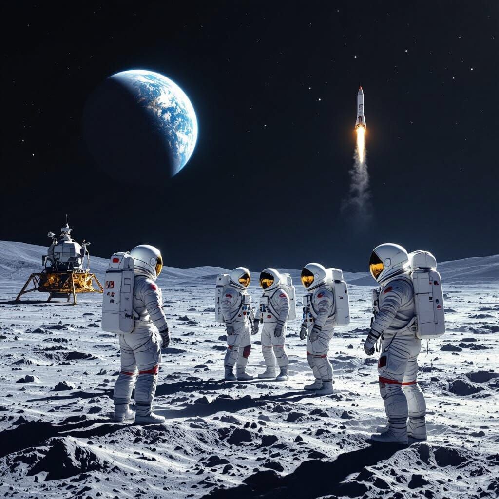 Astronauts on the Moon with Earth in View