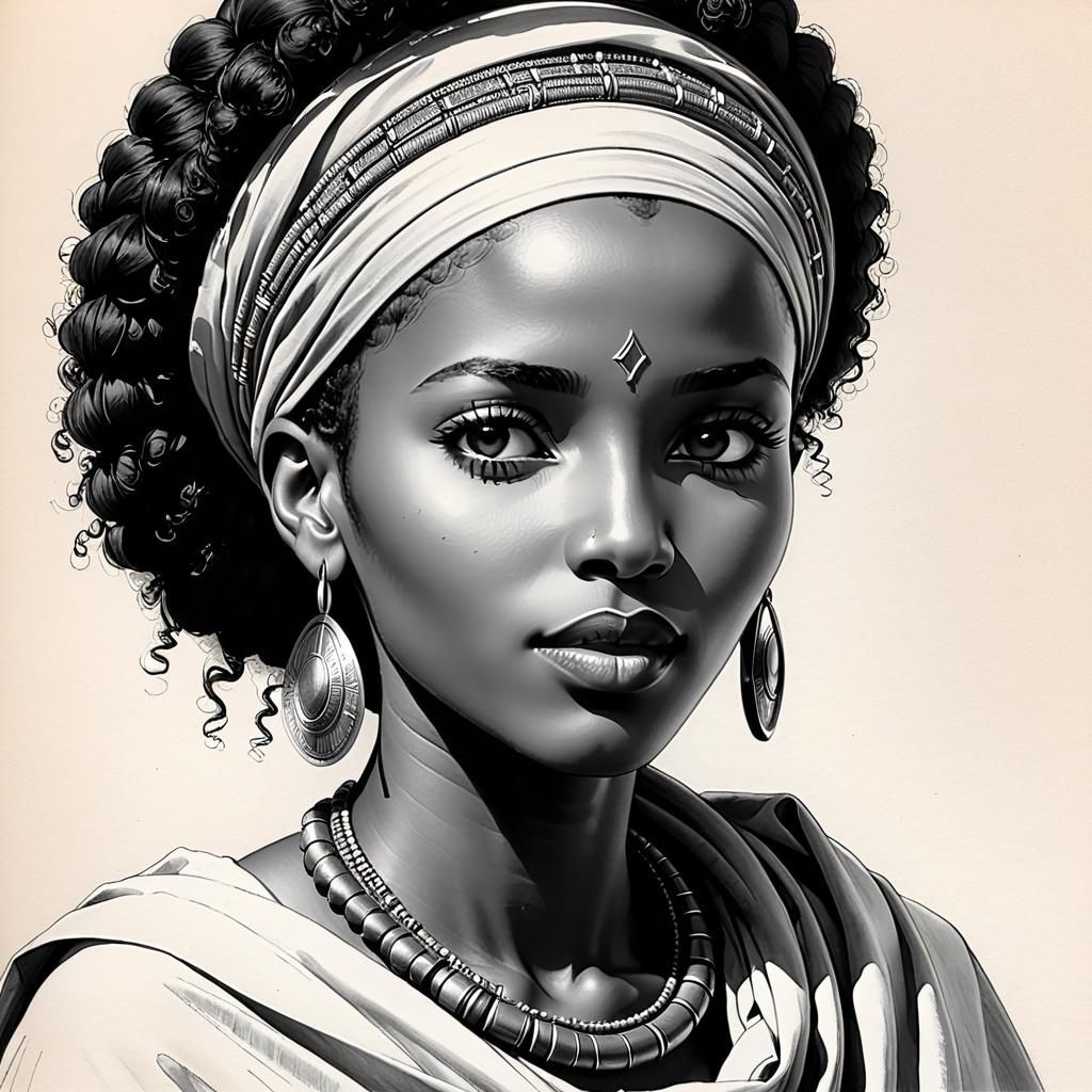Pencil and Ink Sketch of Ethiopian Woman