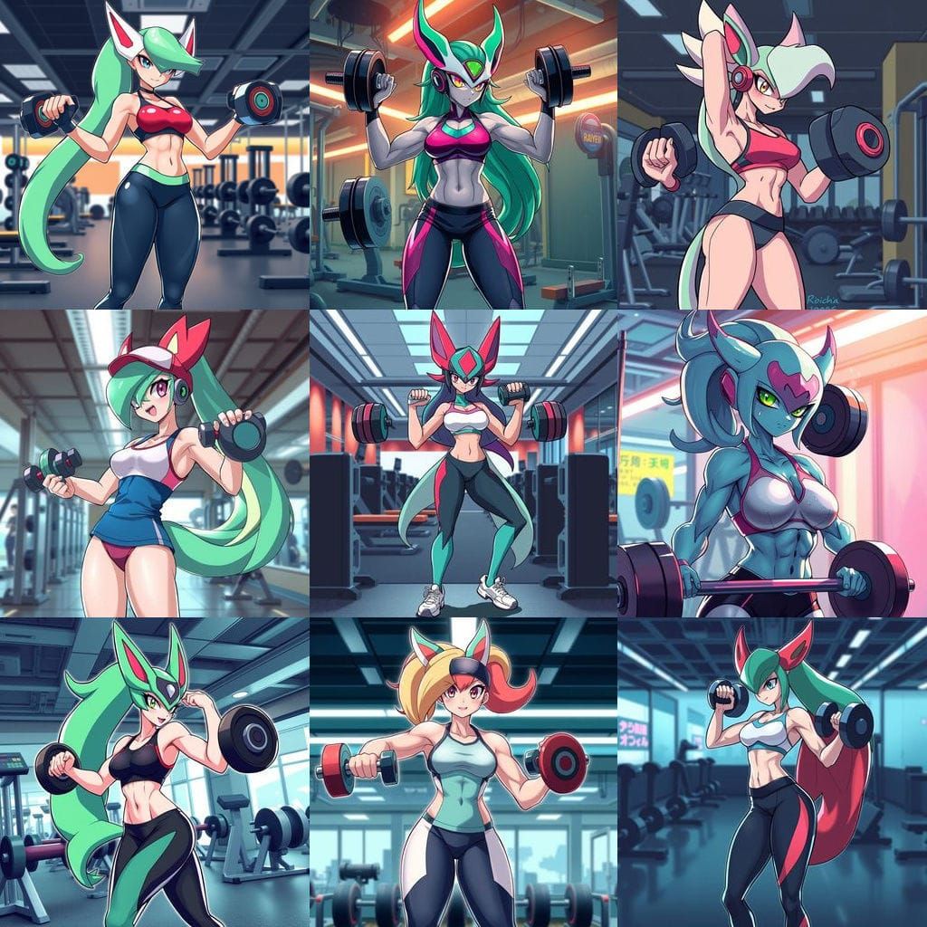 Muscular Gardevoir Woman Working Out: Anime Style