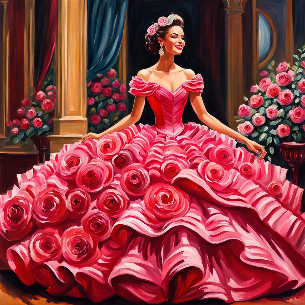 Rose Ballgown Couture in Gouache Style