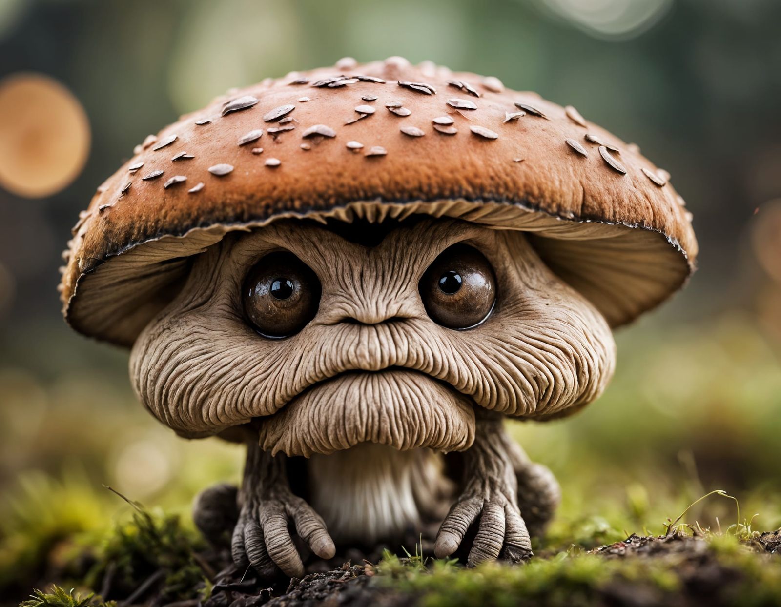 Anthropomorphic Mushroom Portrait in Tilt-Shift Style