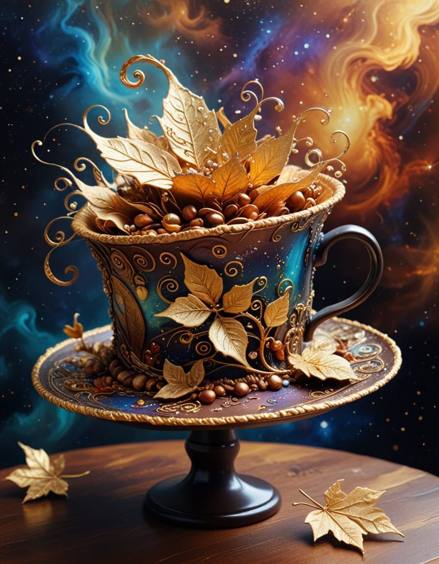 Surreal Coffee Hat Sculpture in Space
