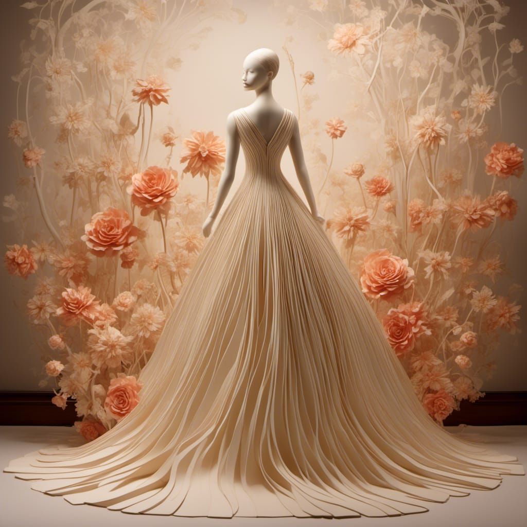 Surreal Automata Woman Blends with Floral Backdrop