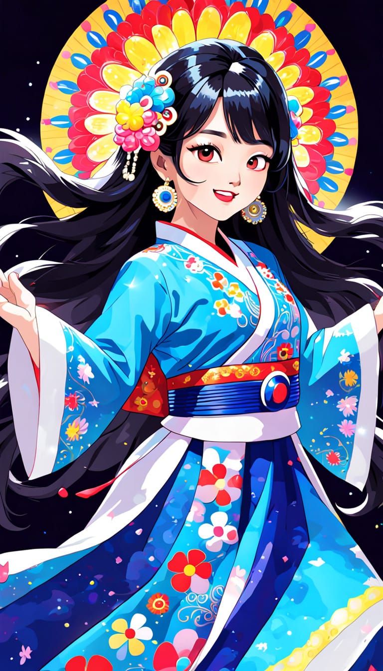 Vibrant Korean Popstar Takes Center Stage in a Kaleidoscope...