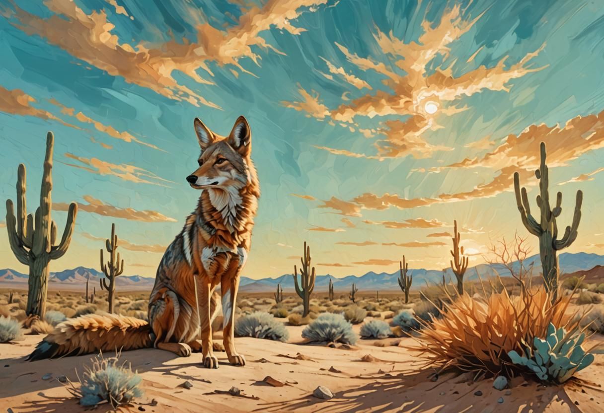 Abstract Coyote Portrait in Expressionist Style