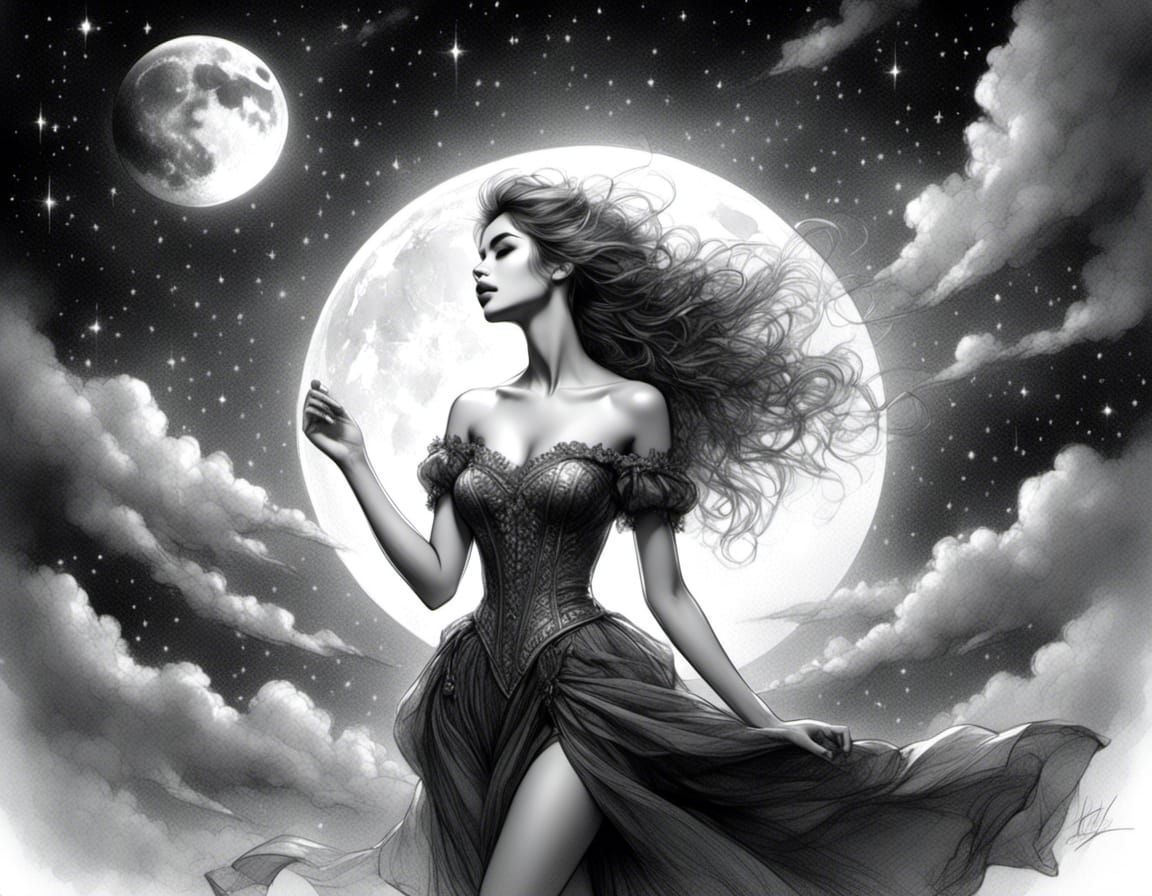 Stunning Sketch Portrait of Stargazing Woman