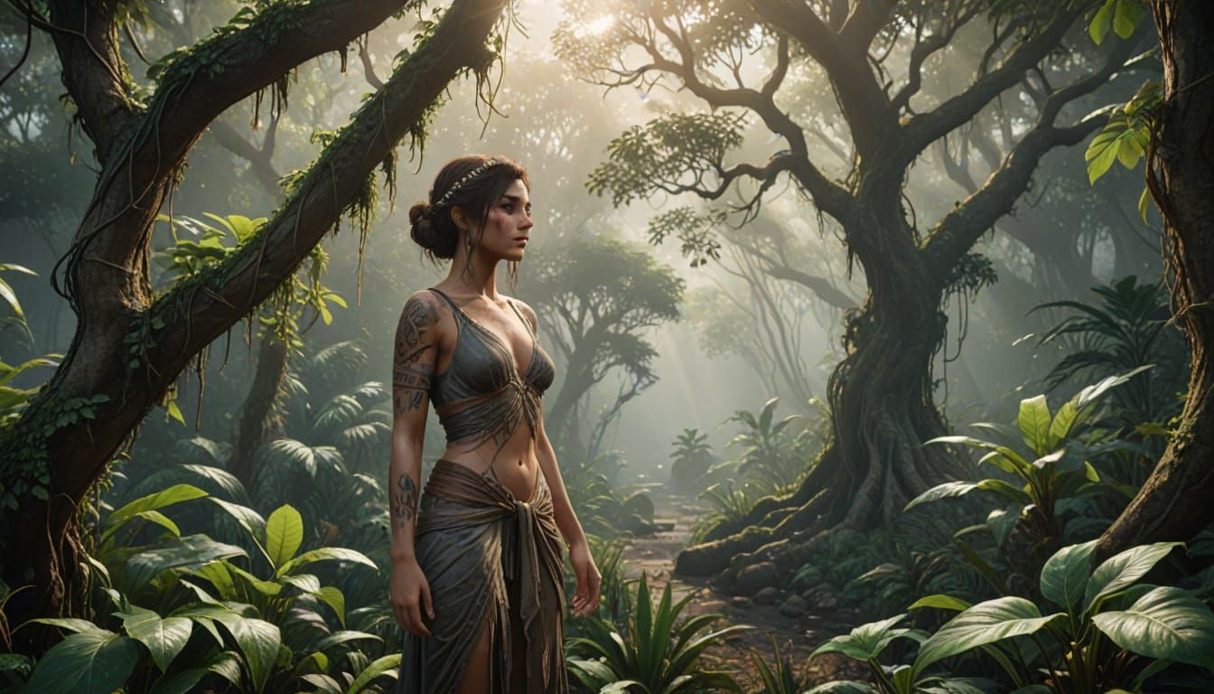 Misty Jungle Solitude in Photorealistic Style