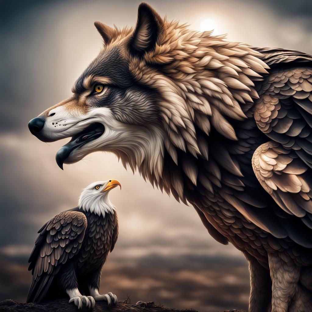 Wolf Eagle Hybrid in Hyperrealistic Style