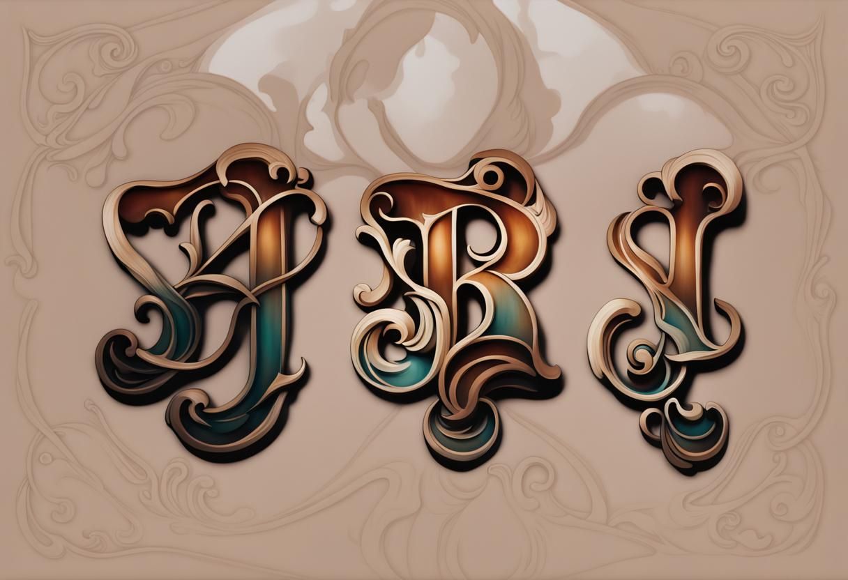 Hand-Painted "ART" in Art Nouveau Rococo Style
