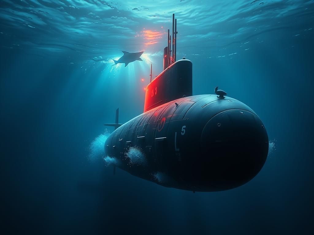 Gato Class Submarine Hunting Underwater, Hyperrealistic