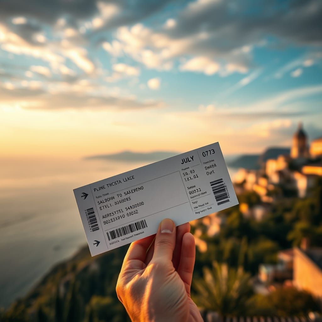 Plane Ticket to Salerno in Hyperrealistic Style