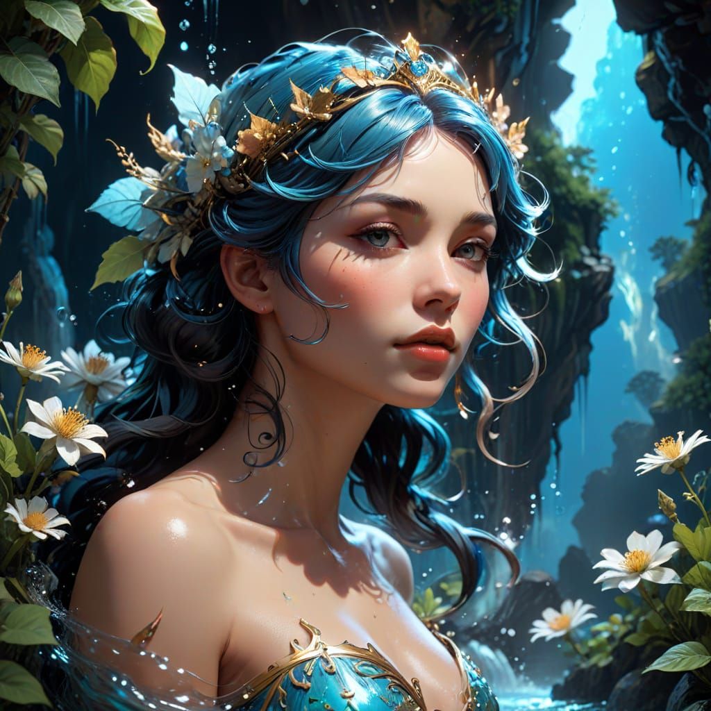 Celestial Water Nymph Portrait in Manga Style