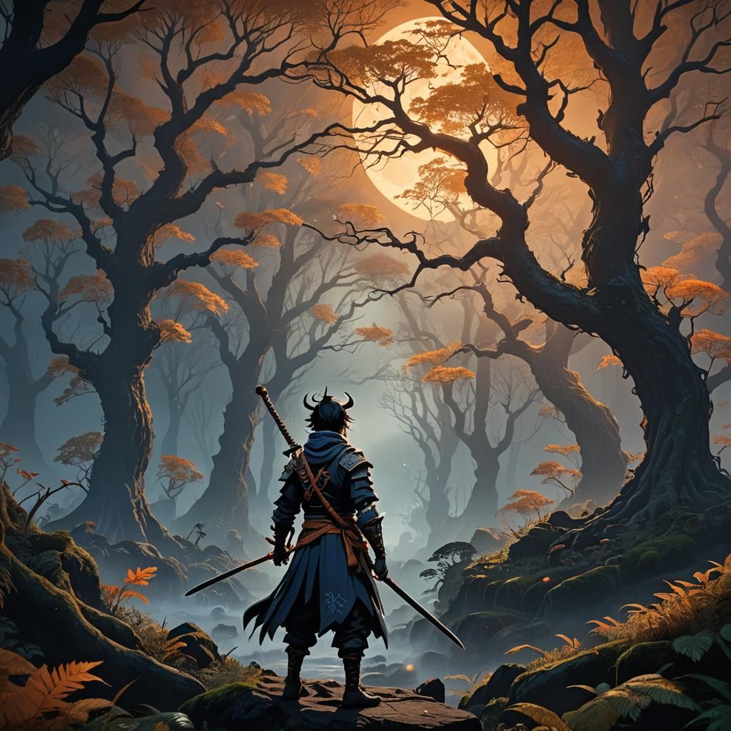 Muichiro Tokito in Moonlit Forest: Fantasy Concept Art