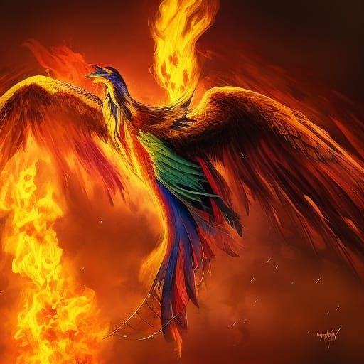 Hyperrealistic Phoenix Rising from Ashes