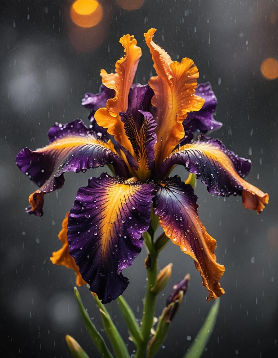 Surreal Romantic Iris Flower Close-Up: Fantasy Illustration