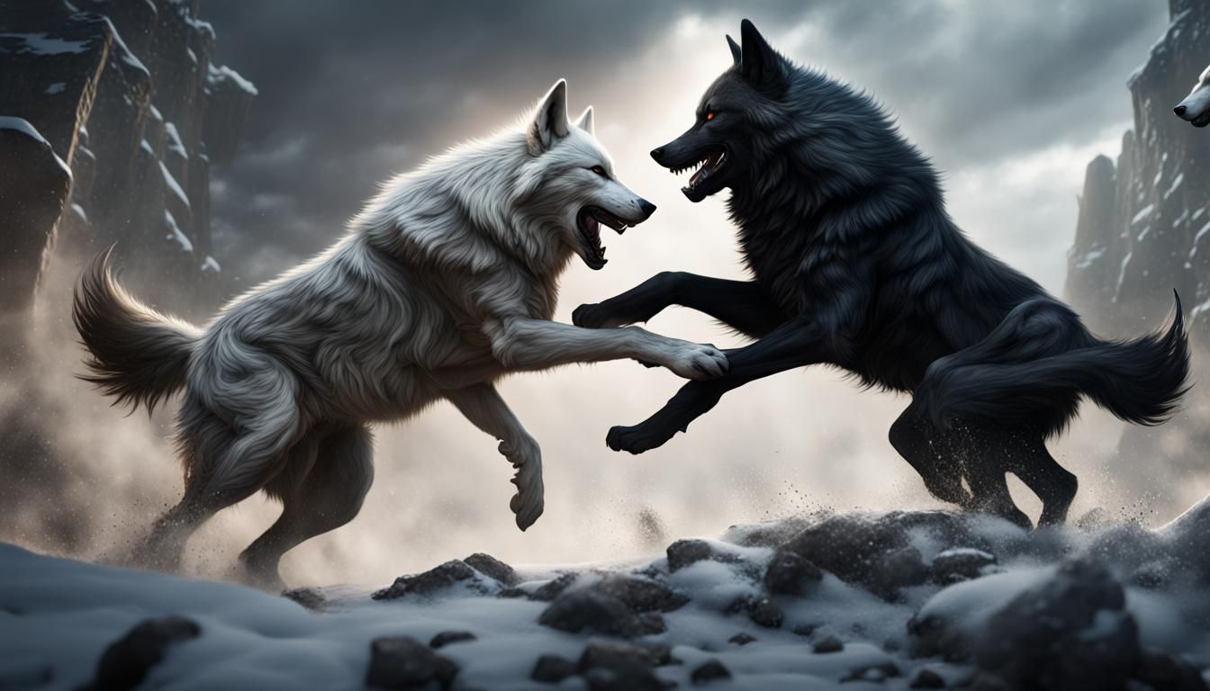 Wolves Clash: A Fantastical Battle in Deep Color