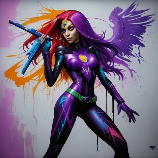 Starfire as Raven in Graffiti Art Style