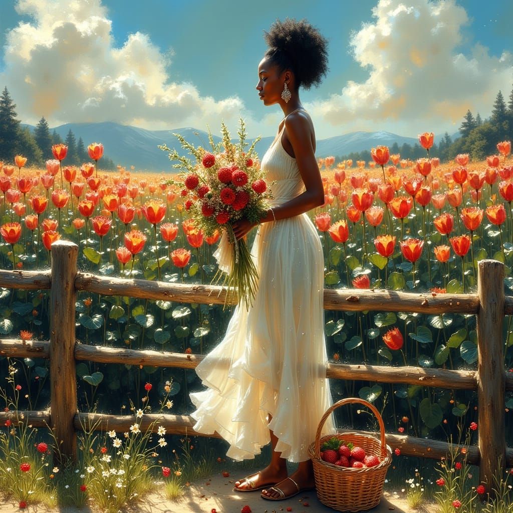 Surreal Summer Portrait of Woman with Flowers