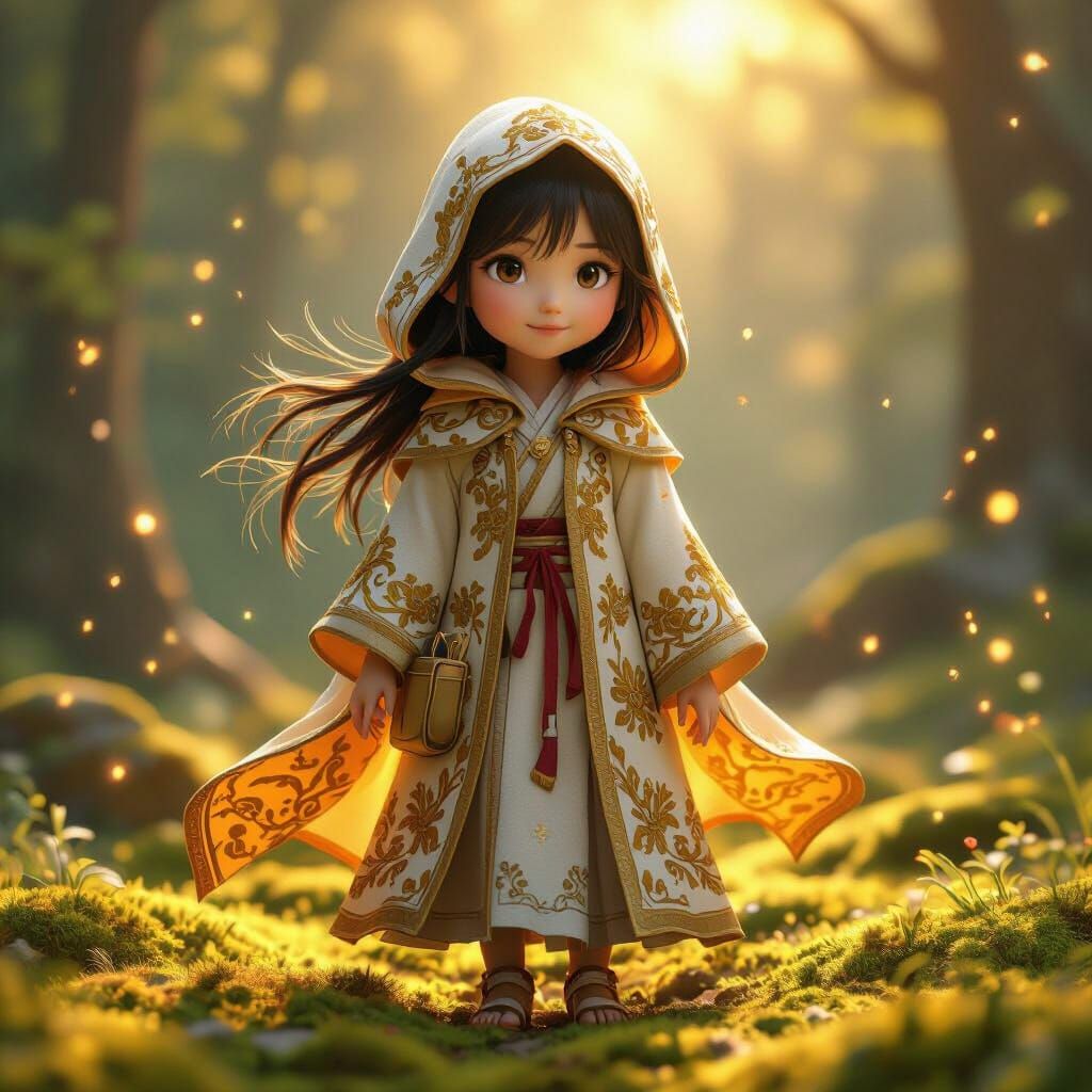 Fantasy Girl in Sunlight: 3D Rendered Ghibli-Pixar Style