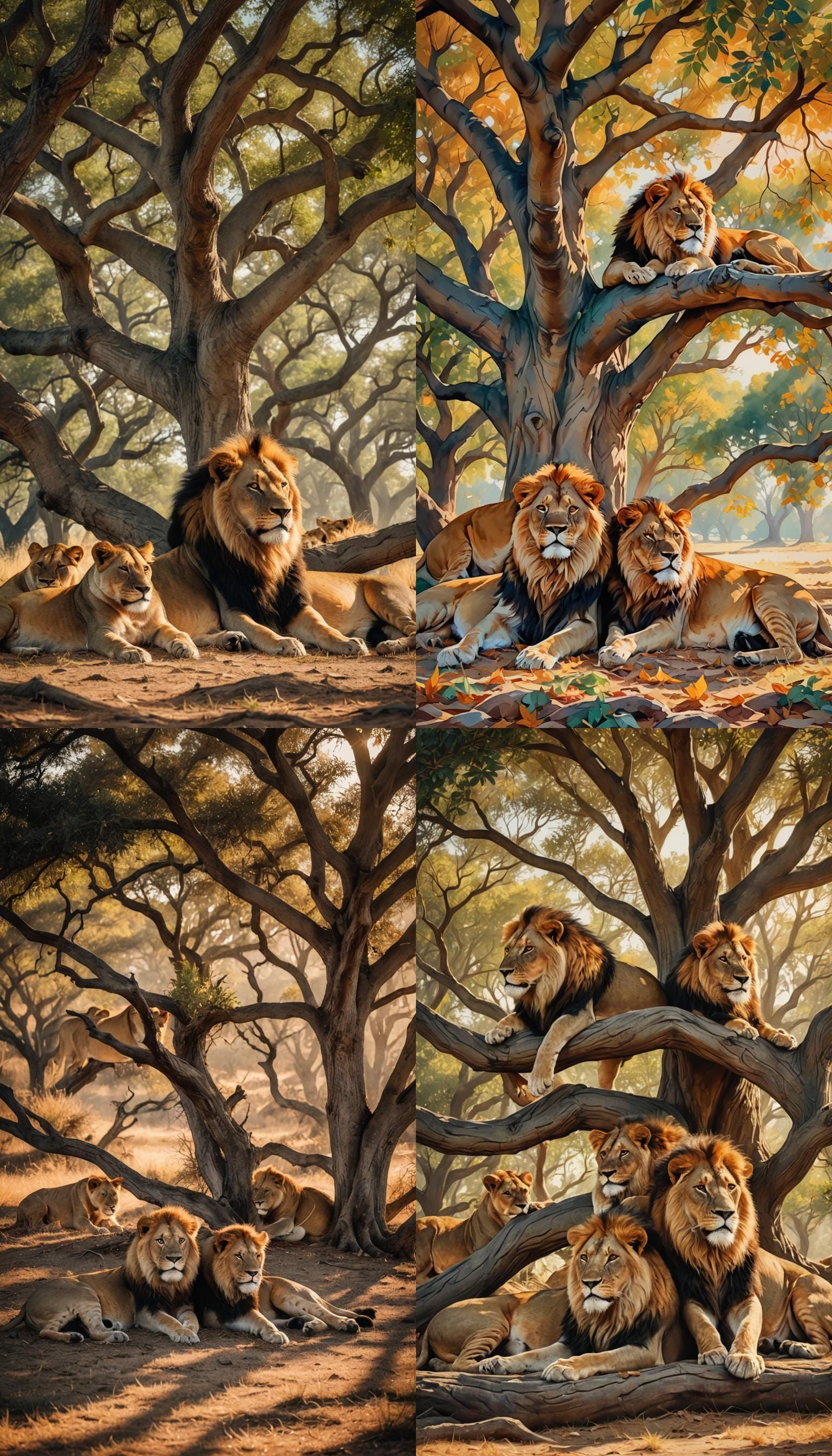 Lions Resting in Shade: A Family Pride