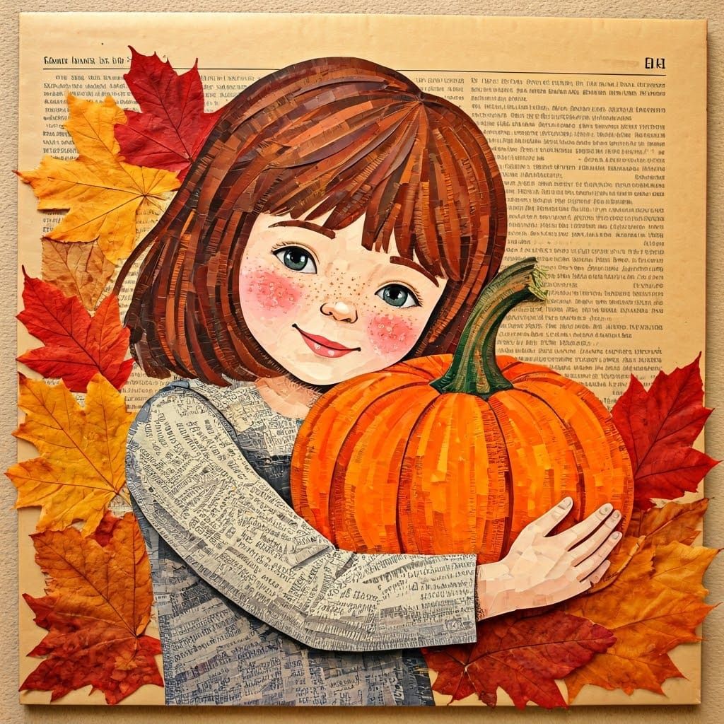 Autumn Girl Collage in Mixed-Media Style