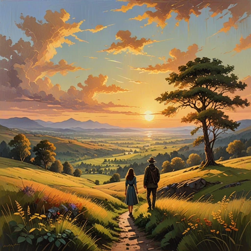 Ethereal Masterpiece: Majestic Natural Landscape in Golden H...