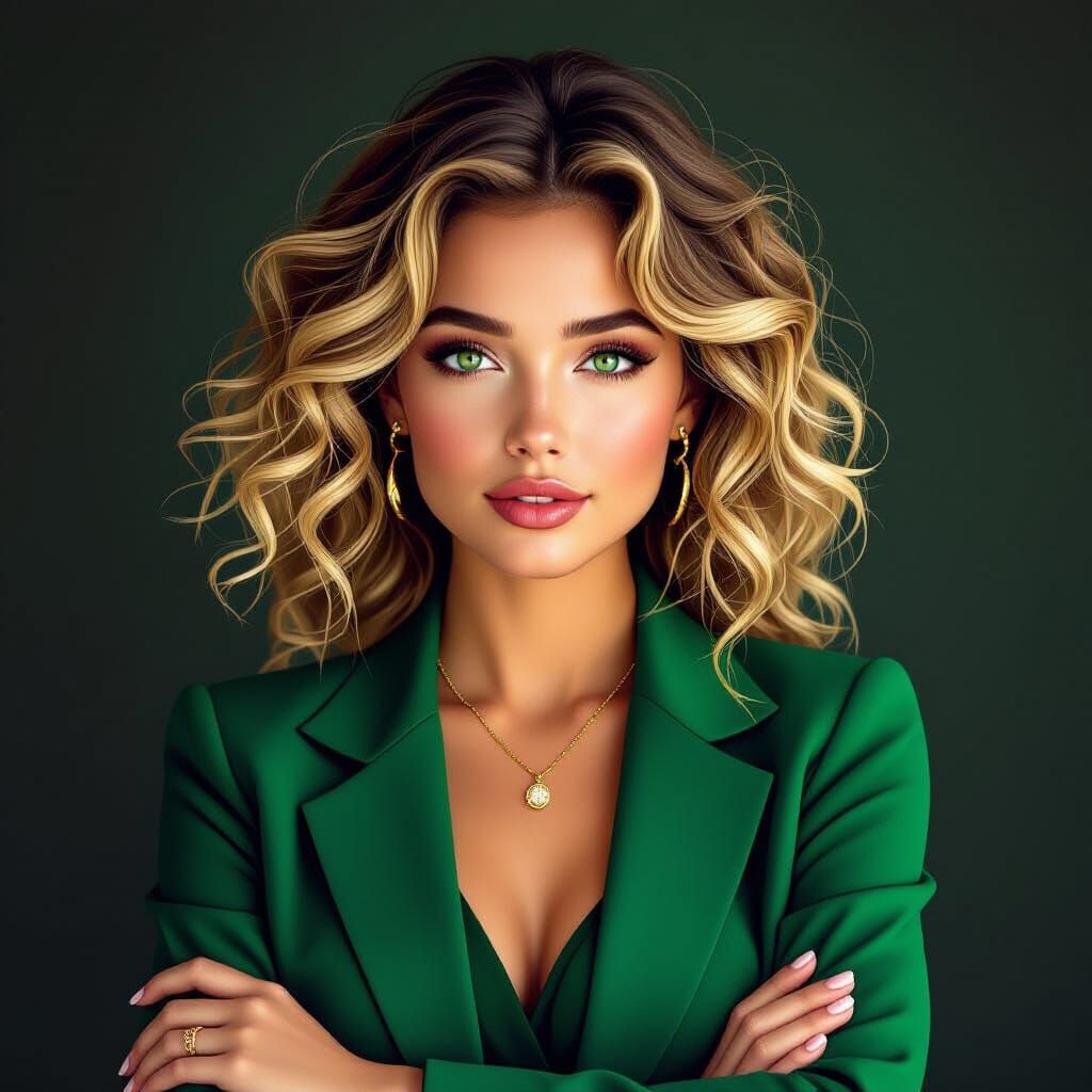 Anime-Inspired Portrait of Woman with Green Eyes