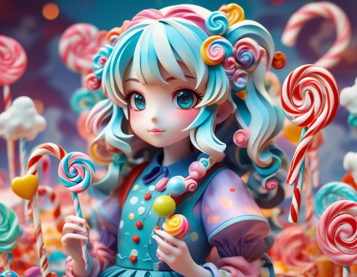 Anime Girl in Candy Wonderland: Postmodern Splash Art