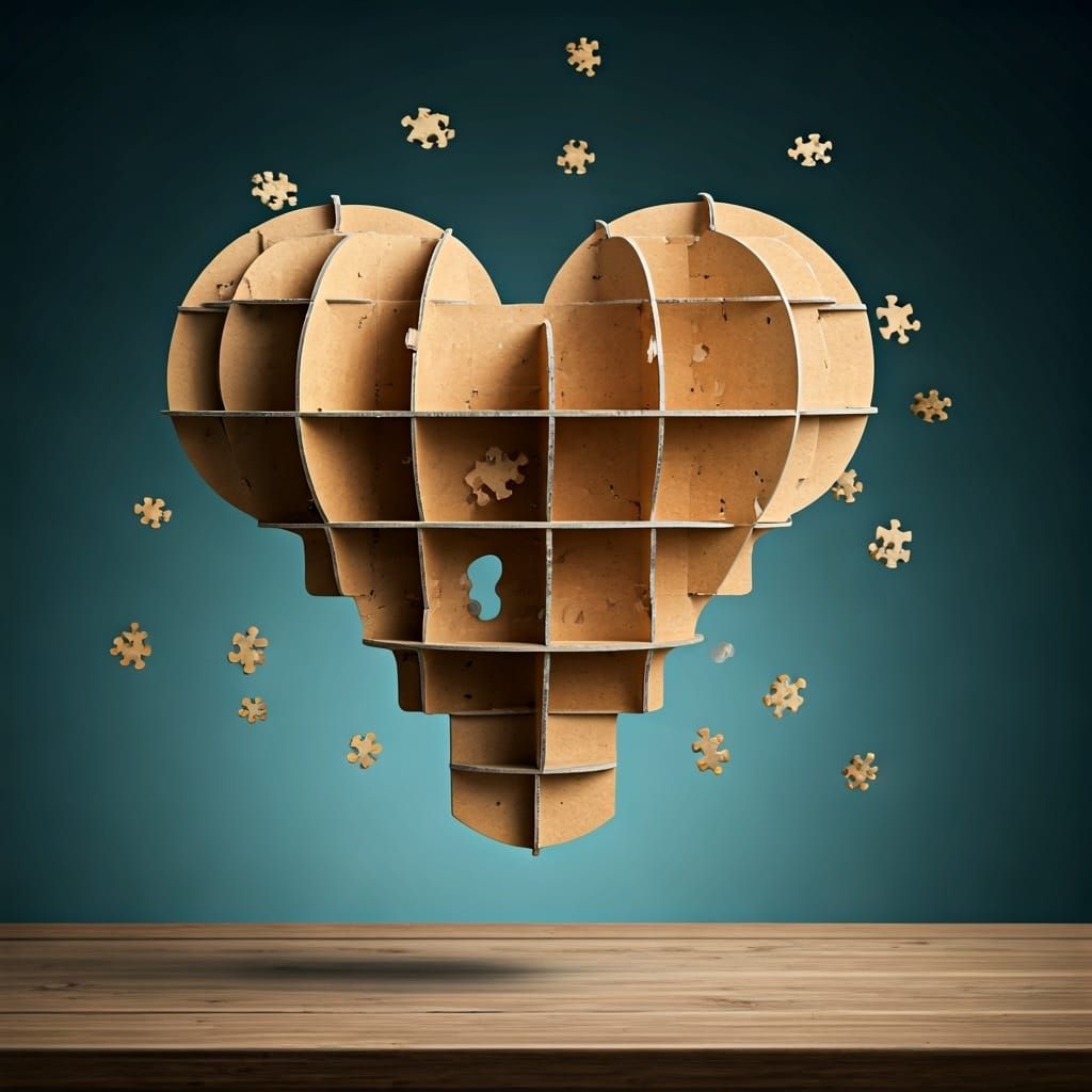 Floating Heart Cardboard Puzzle in Abstract Art