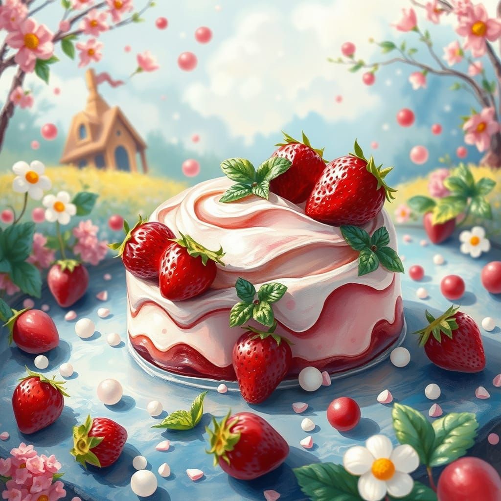 Whimsical Candyland Ice Cream Dreamscape in Impressionist St...