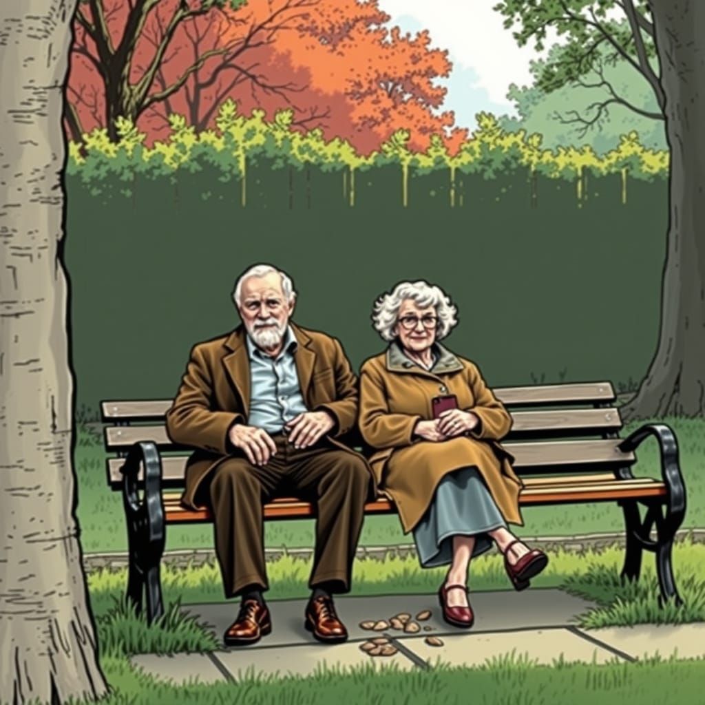 Romantic Park Scene in Comic Book Style