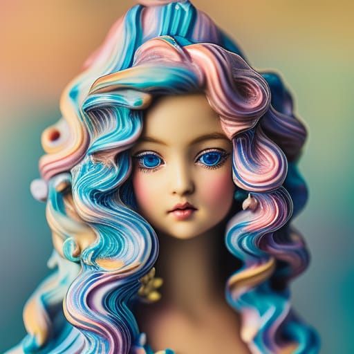 Pastel Hair Girl: Macro Porcelain Figurine
