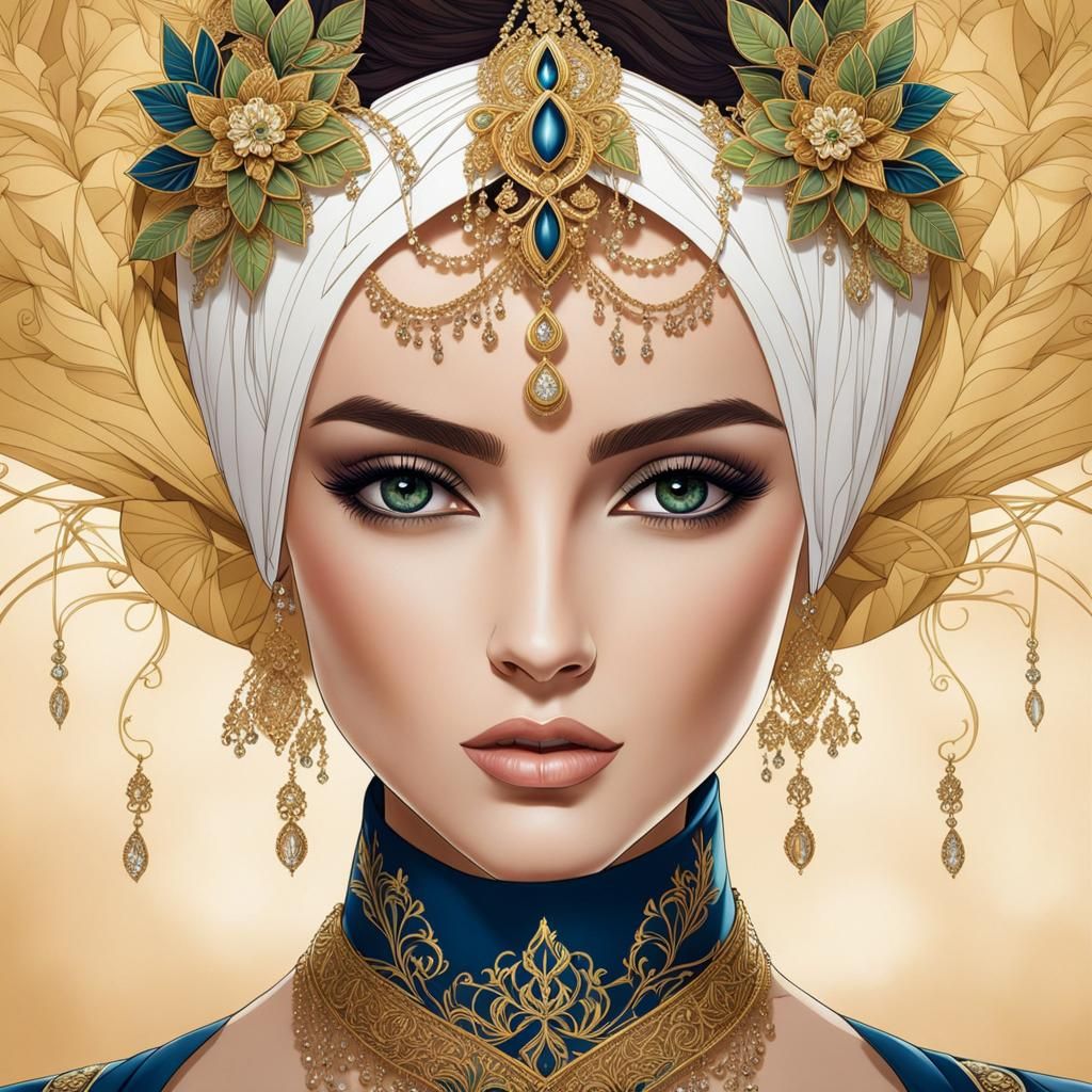 Gorgeous Brunette Bride in Detailed Ink Line Art