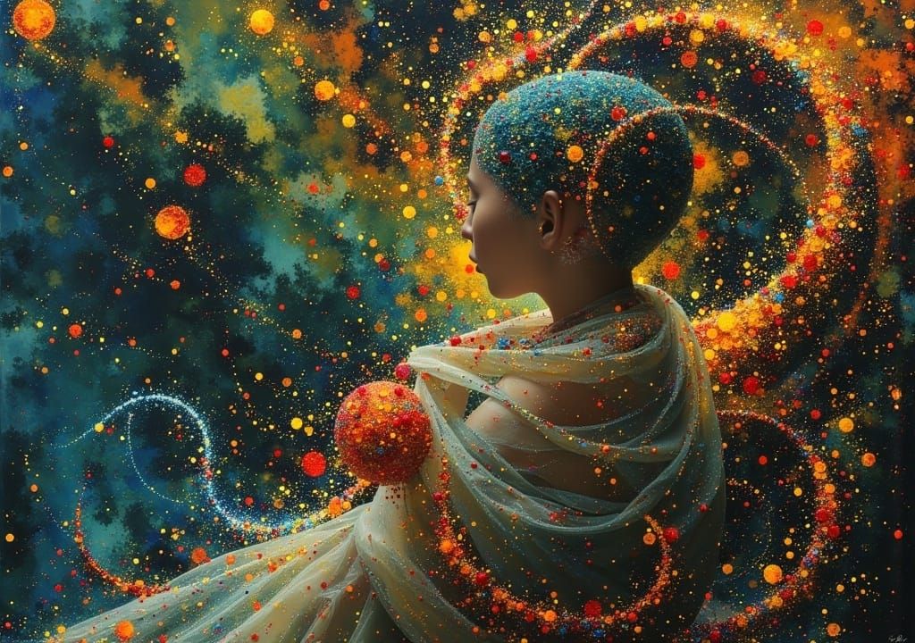 Dark Oil Painting Portrait with Pointillism